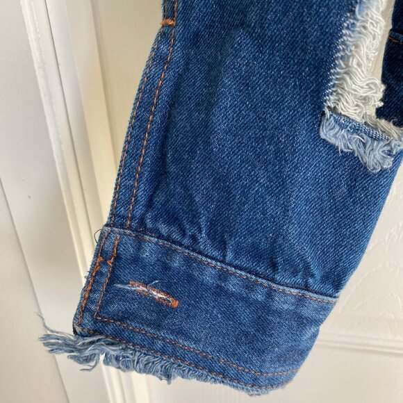 Taxi Womens Distressed Denim Jacket With Ripped Details Long Sleeves & Button Fr - Picture 5 of 15